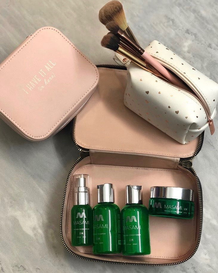 MASAMI Mekabu Hydrating Haircare Travel kit in travel bag