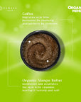 Container of brown organic scrub with text on a green background, featuring Organic Mimi branding.