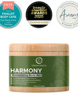 Greenutancia Harmony moisturizing body bar with awards on a white background