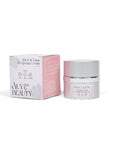 Auve® Beauty Firm & Tone Sculpting Cream packaging and container, with the product box being primarily white and pink and the jar being silver with a pink label.