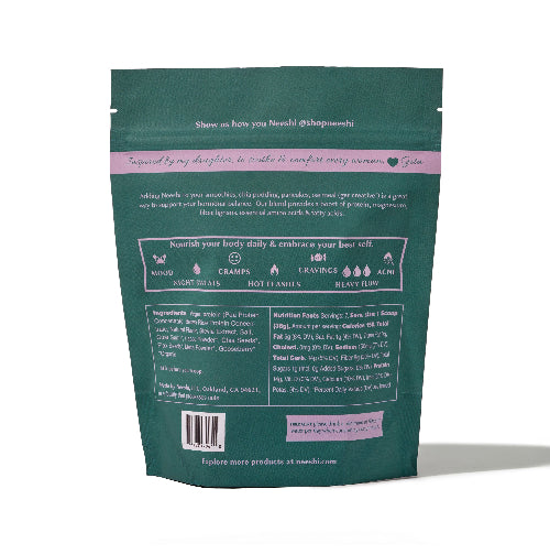 Green supplement package with text and graphics on a white background