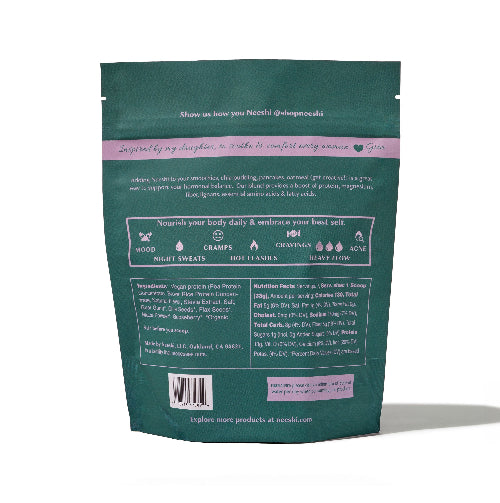 Back view of a green supplement package with text and graphics on a white background