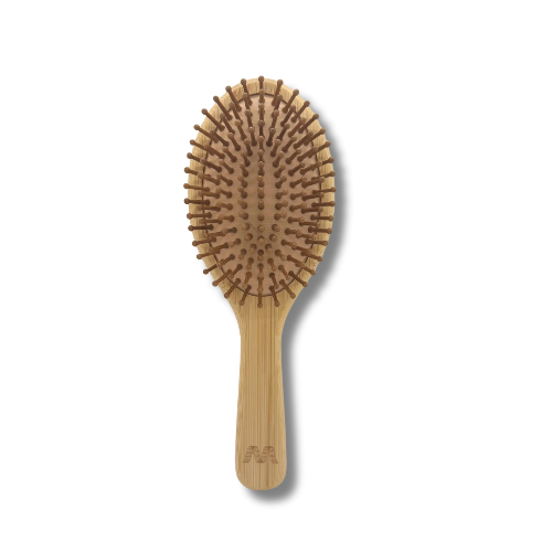 Wooden hairbrush on a white background