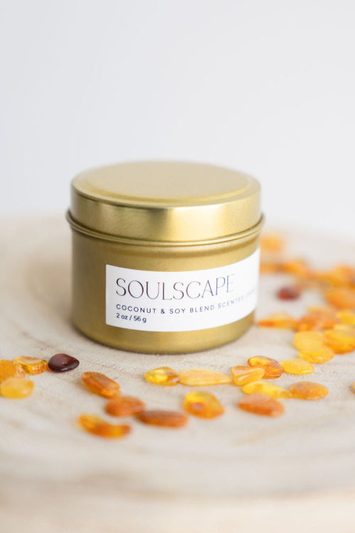Soulscape Travel candle tin with orange flowers