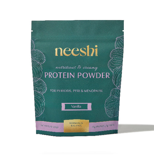Neeshi protein powder package on a white background