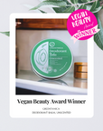 Greenantica deodorant balm with 'Vegan Beauty Award Winner' badge on a white background
