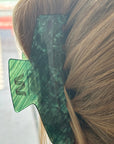 Jade Hair Claw Close up in Hair