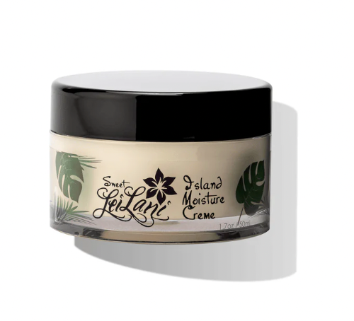 Jar of Sweet Lei Lani Island Moisture Creme with black lid on a white background