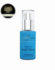 Viking Beauty Clinics Organic Retinized Night Cream in a blue bottle with a clear cap, shown on a white background with a black and gold 'Beauty Bestseller Awards 2021' badge in the top-left corner.
