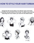 Illustration showing step-by-step instructions on how to style a hair turban.