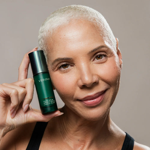 Veriphy Power Trip facial serum with model