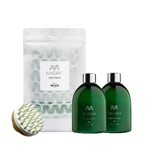 MASAMI Everything Shower  Bundle with Hair Towel, Shampoo, Conditioner and Wabi Sabi Scalp Scrubber
