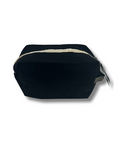 Black pouch with a white zipper on a white background
