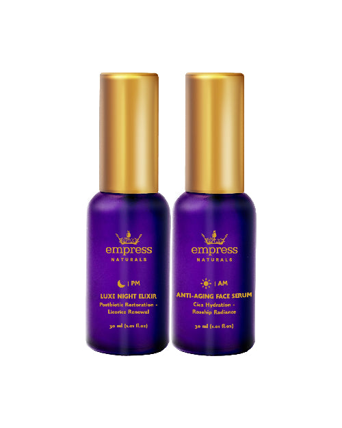 Two purple bottles with gold caps labeled 'empress Naturals' on a white background.