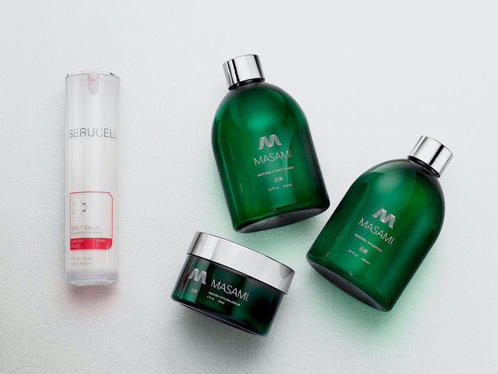 Picture of MASAMI haircare and Serucell skincare products.