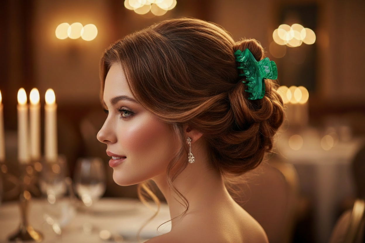 Updo with MASAMI jade hair claw