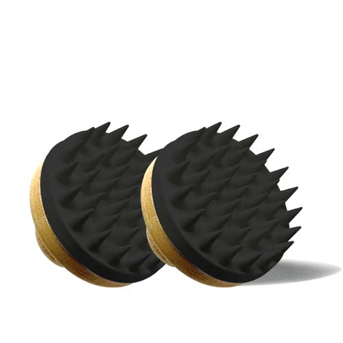 Two black scalp massagers on a white background