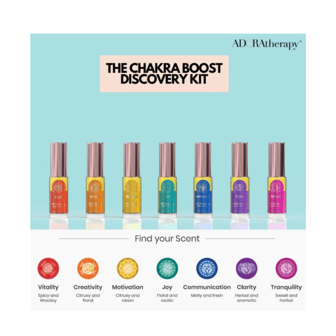 Chakra Boost Discovery Kit of 7 Mini Roll on Perfumes by Adoratherapy.com