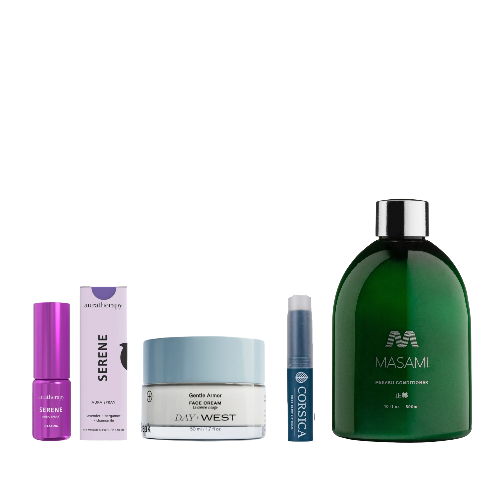 Collection of skincare and cosmetic products on a white background
