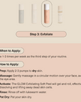 Step 3: Exfoliate skincare product with application instructions on a beige background