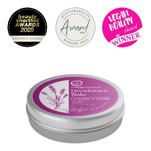 Deodorant balm with awards on a white background