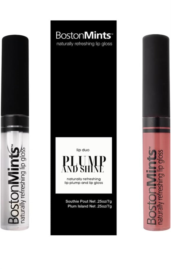 Boston Mints lip gloss with packaging on a white background