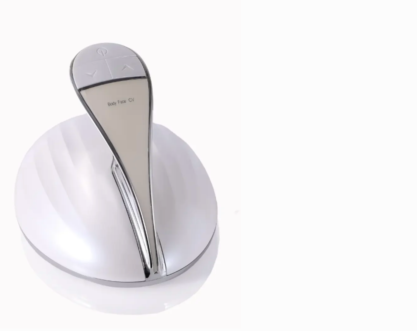 A chrome-finished electric hair waxing device with a round charging base, shown on a plain white background.