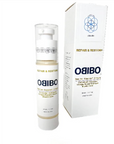 A white bottle of Obibo Repair & Restorative alongside its white packaging box, both featuring blue and gold branding on a white background.