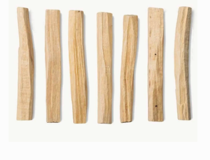 Seven natural wood strips of varying lengths and slightly curved shapes, arranged vertically on a plain white background.