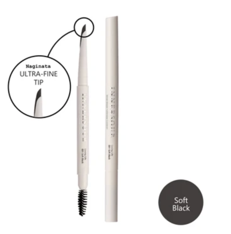 Innersoul Beauty brow blade with close up of tip in soft black on white background