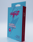 Voltage Pimple Patches packaging box, featuring a light blue front with a pink and white lightning bolt logo and text, and a dark red side panel.